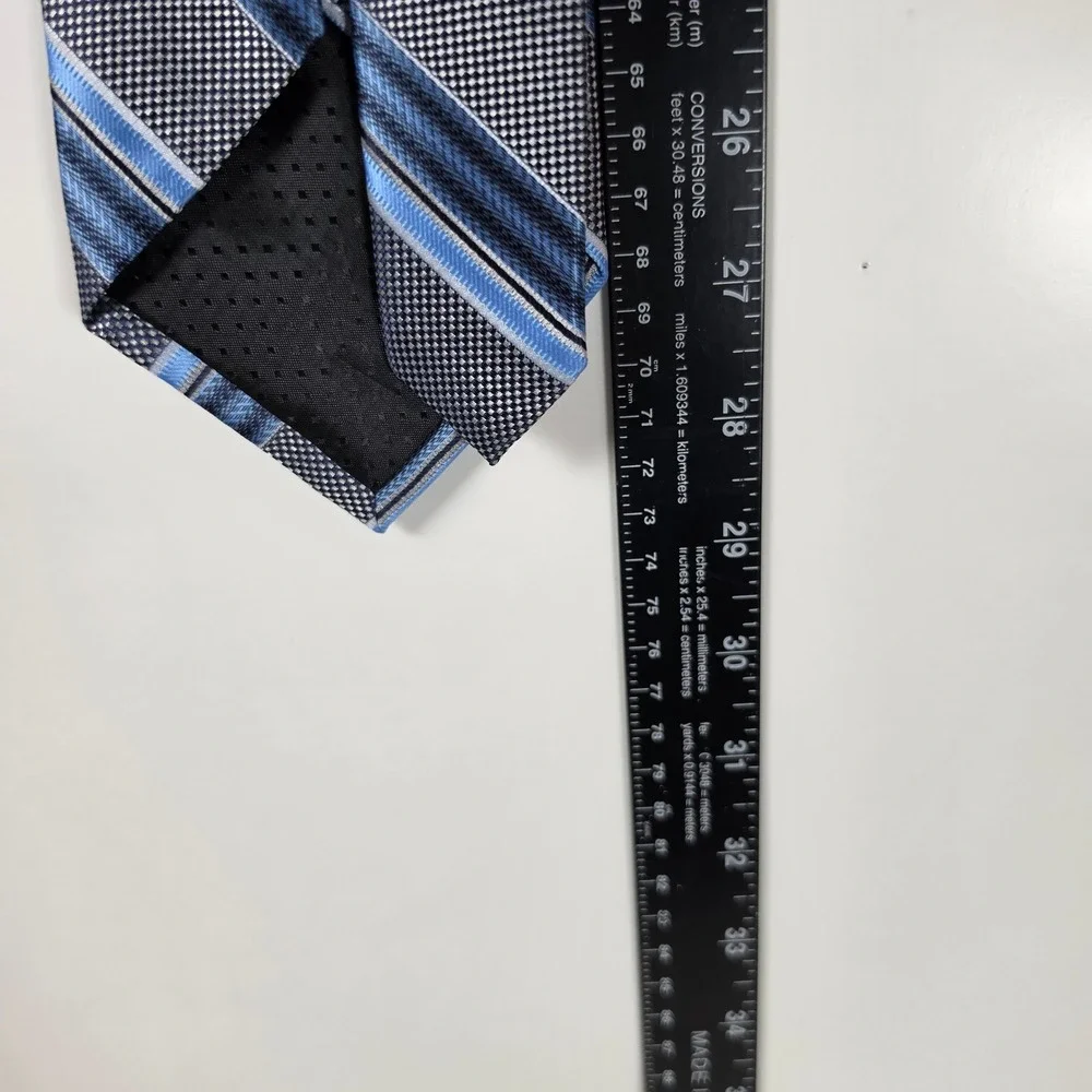 Stacy Adams Signature Gold Mens Blue Grey Striped‎ Silk Blend Necktie Tie